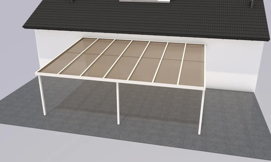 Terrassendach Premium, weiß, 7120 x 5060 mm - Acryl Stegplatten 16mm, bronze