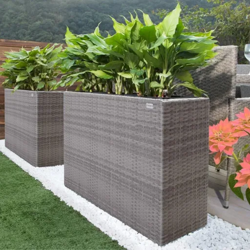 Polyrattan Pflanzgefäß grau 95x27x60cm