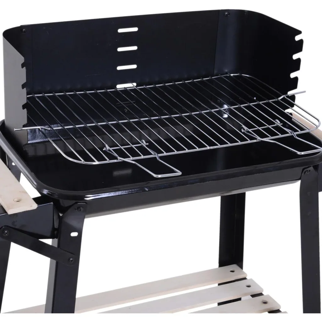 Grillwagen Standgrill Holzkohlegrill mit Windschutz 2 x Ablagefach höhenverstellbar Grillrost Metall Schwarz 87 x 45 x 8
