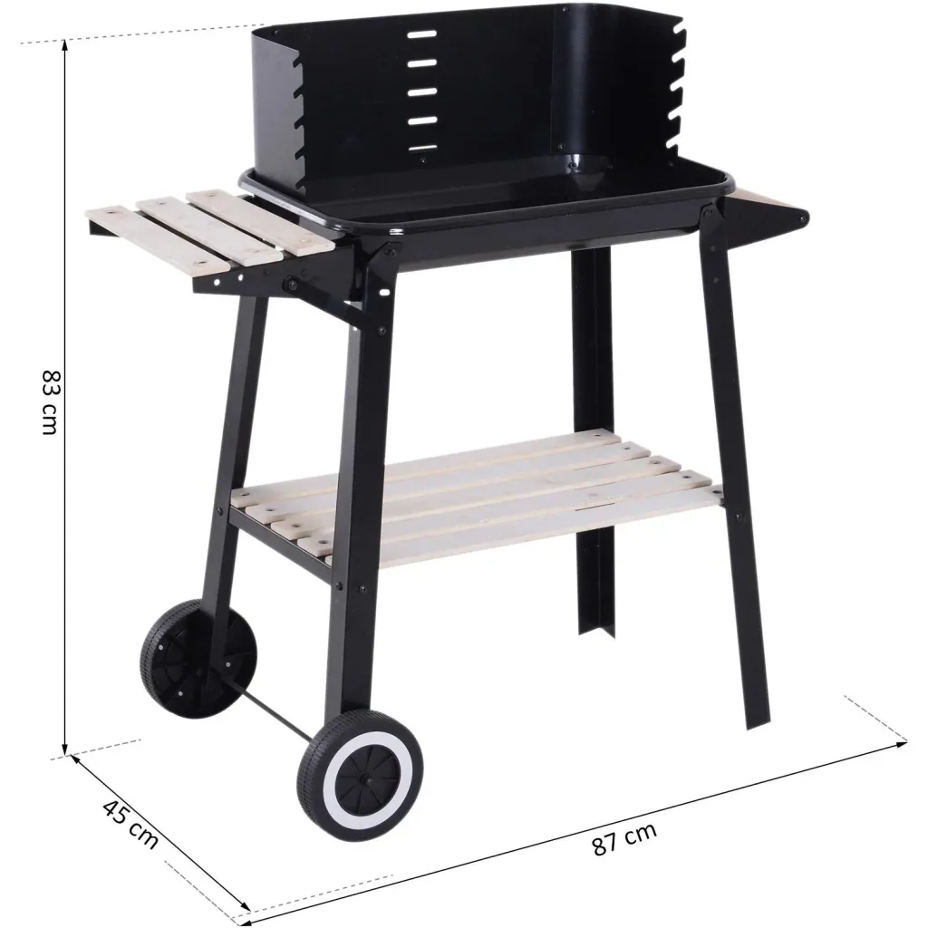 Grillwagen Standgrill Holzkohlegrill mit Windschutz 2 x Ablagefach höhenverstellbar Grillrost Metall Schwarz 87 x 45 x 8