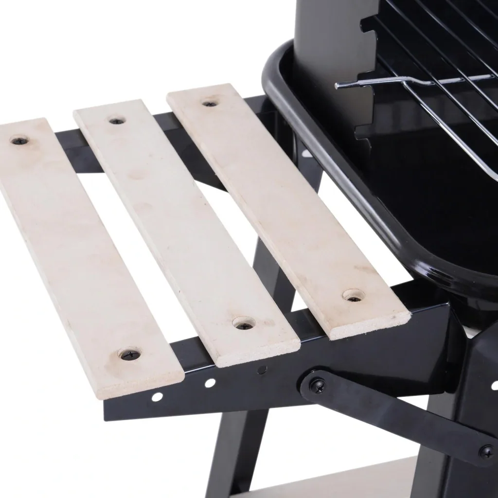 Grillwagen Standgrill Holzkohlegrill mit Windschutz 2 x Ablagefach höhenverstellbar Grillrost Metall Schwarz 87 x 45 x 8