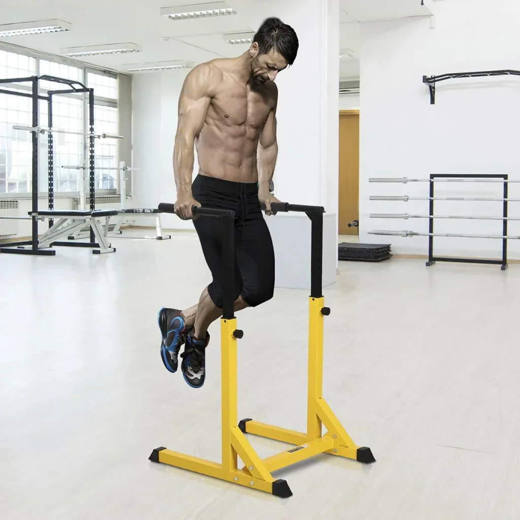 Dipstation Klimmzugstange Kraftstation mit Hantelbank Bauchtrainer klappbar Rückentrainer Stahl Max.100KG ideal für Hom