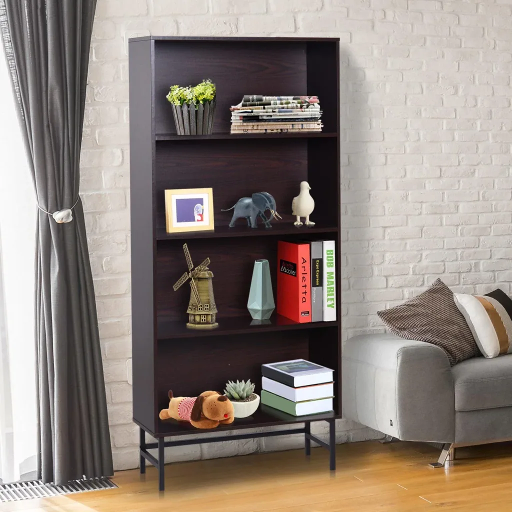 Standregal Aktenregal Bücherregal Büroregal Holzregal Arbeitszimmer 4 Fächer Dunkelkaffee 80 x 29,5 x 180 cm