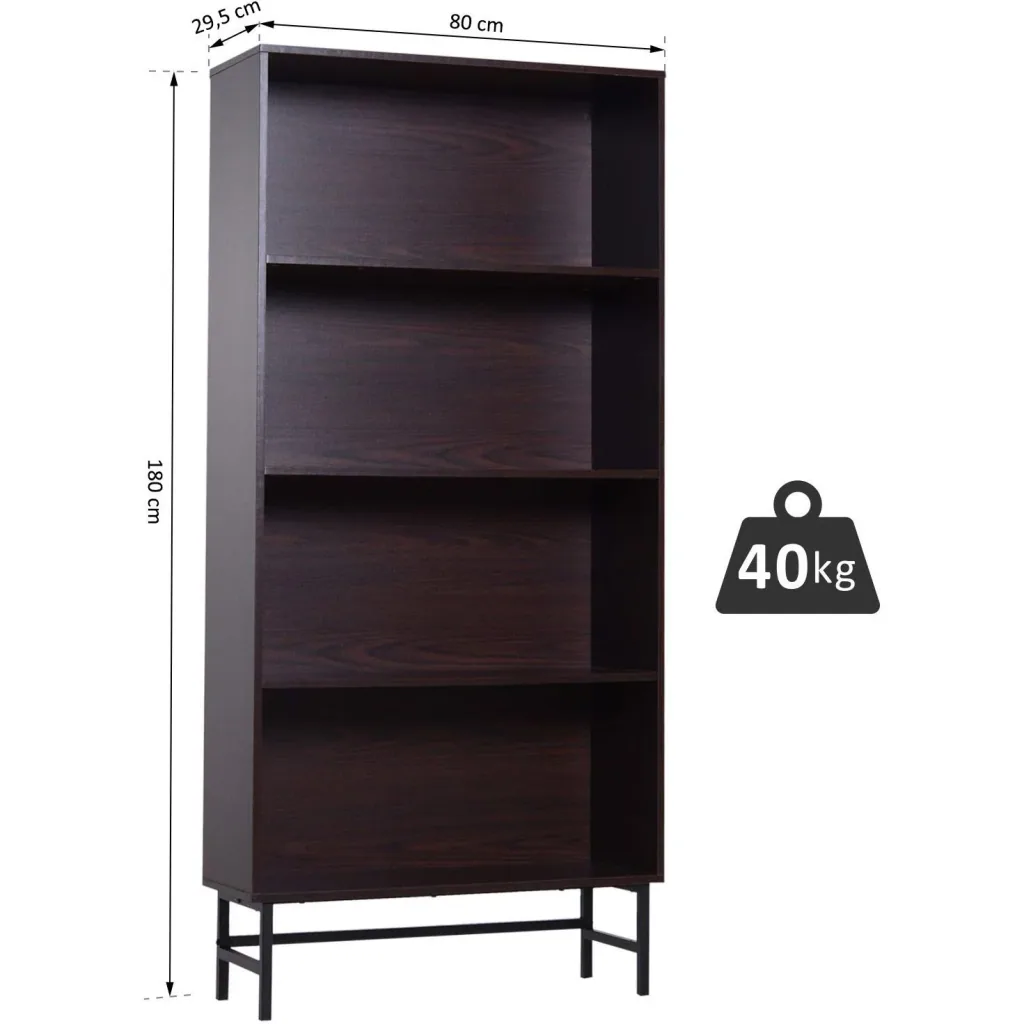 Standregal Aktenregal Bücherregal Büroregal Holzregal Arbeitszimmer 4 Fächer Dunkelkaffee 80 x 29,5 x 180 cm