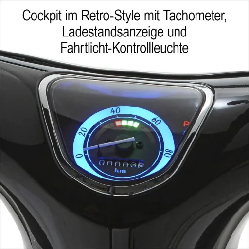 E-Roller / Retromofa "Turin" 45 km/h inklusive 26 Ah Lithium-Akku schwarz/weiß