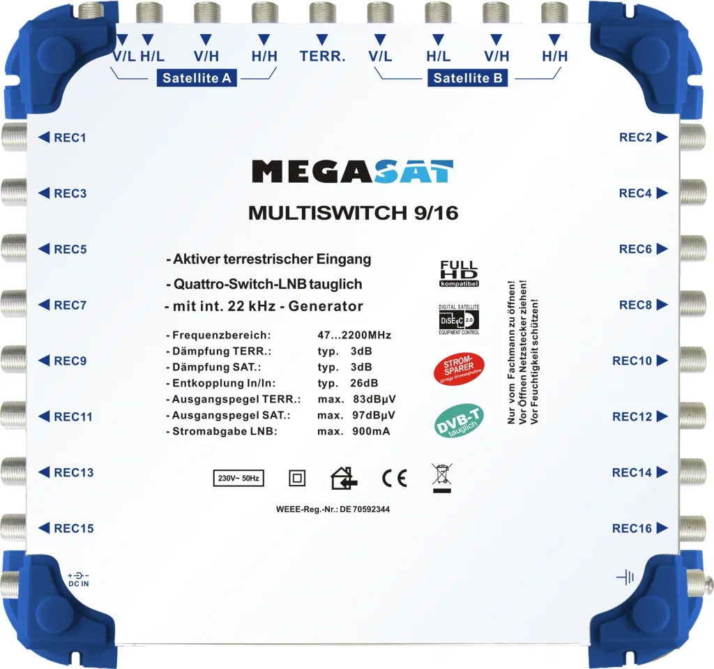Multischalter 9/16, Profiline - Geeignet für 2 Satelliten bis zu 16 Teilnehmer