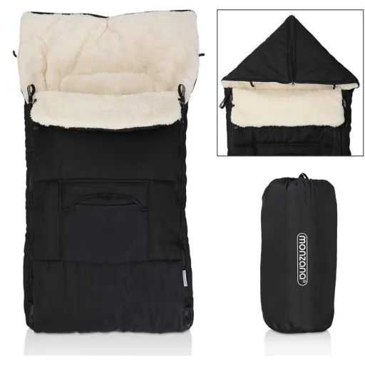 BabyGaga Kinderwagen-Fußsack Schwarz | Teddy | Maxi-Cosi | mit Aufbewahrungstasche