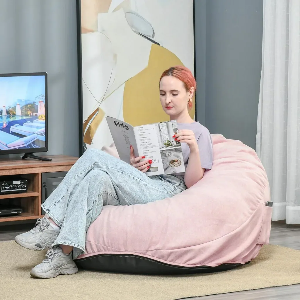 Sitzsack aufblasbares Sofa Bodensessel Sitzkissen gepolstert mit 2 Seitentaschen waschbar für Wohnzimmer Liege Schlafzim