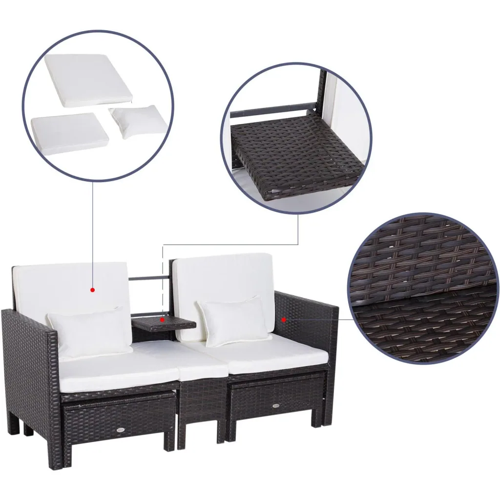 3-tlg, Gartenmöbel Gartensofa Lounge Gartenset Sitzgruppe Rattenmöbel Braun Polyrattan + Metall