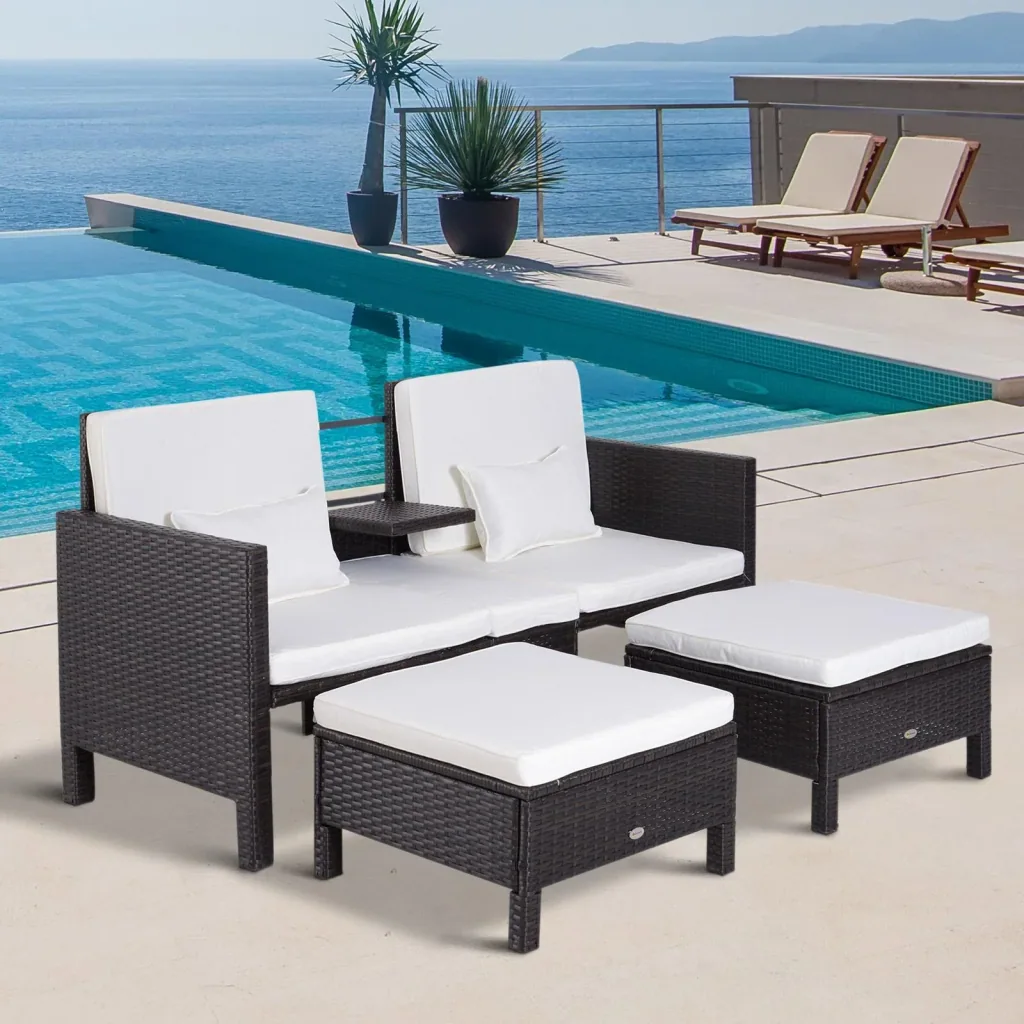 3-tlg, Gartenmöbel Gartensofa Lounge Gartenset Sitzgruppe Rattenmöbel Braun Polyrattan + Metall