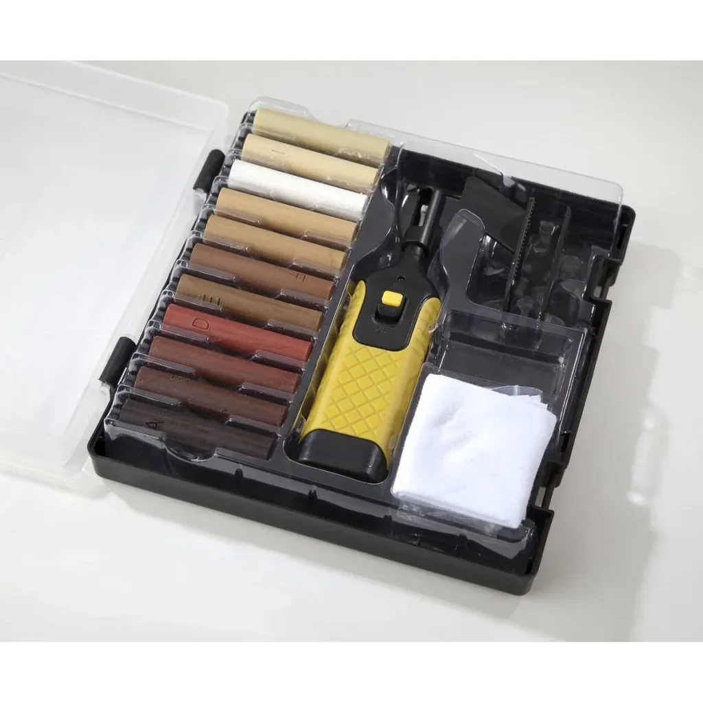 Reparaturset für Laminat + Satz mit 11 Farben Hartwachsstangen