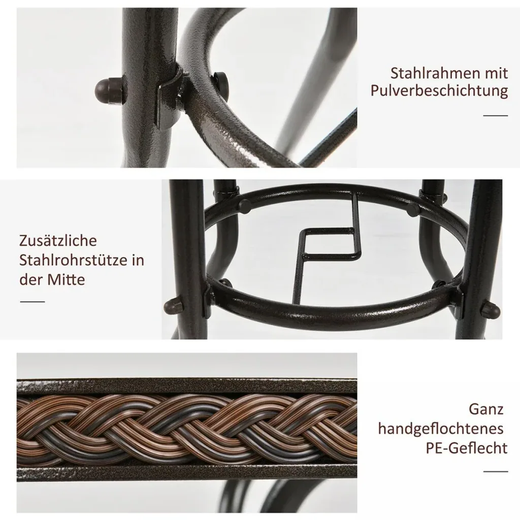 Rattan Gartentisch runder Esstisch Glastisch Gartenmöbel Tisch Polyrattan+gehärtetes Glas Braun Ø80 x 71H cm
