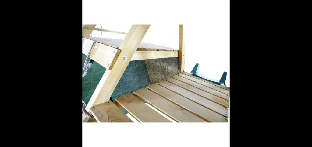 Holz Kletterpyramide mit Doppelschaukel, Outdoor-Kletterpyramide, Holz, Kletterwand, Kletternetz, Rutsche, natur
