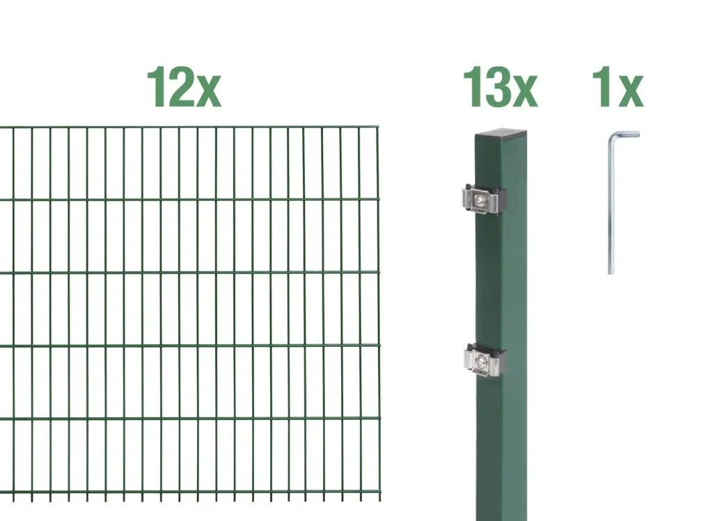Doppelstabmattenzaun Komplettset, grün, Höhe 160 cm, Länge 24 m