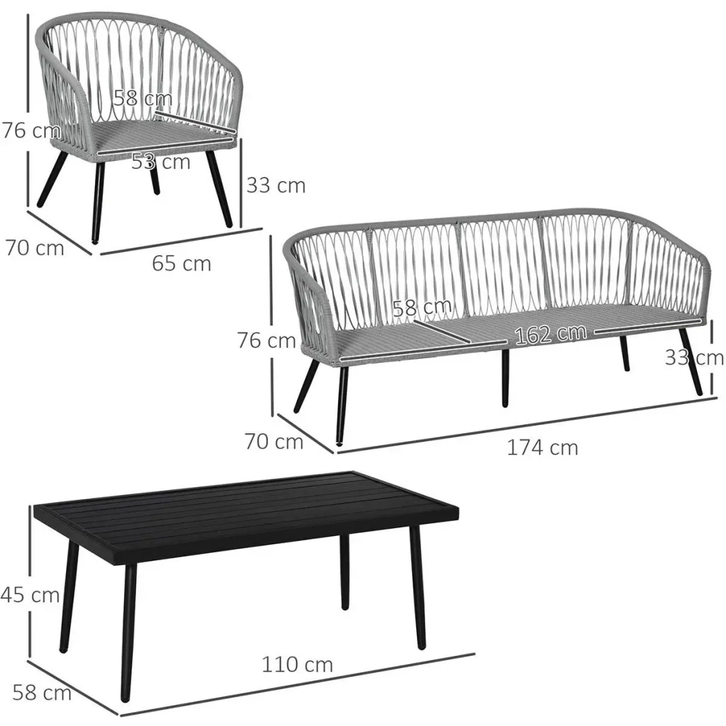 Polyrattan Gartenmöbel Set 4-teiliges Rattensofa-Set Sitzgruppe Sitzgarnitur für Pause Lounge Teetisch mit Sofa Kissen A