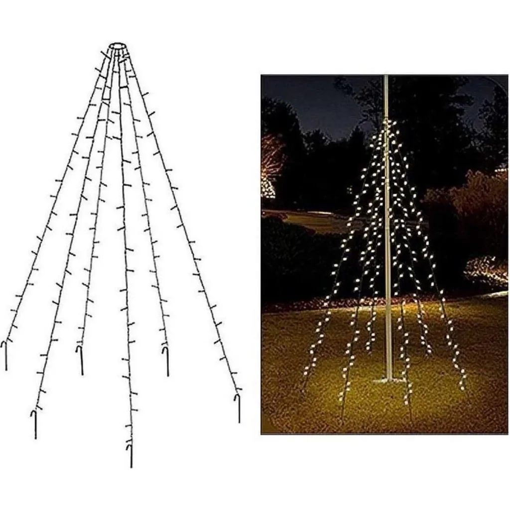 Fahnenmast SET of 2 - Beleuchtung - 400 LEDs - 8 Meter - Warmweißes Licht - wasserdicht