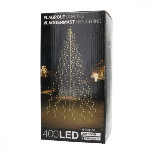 Fahnenmast SET of 2 - Beleuchtung - 400 LEDs - 8 Meter - Warmweißes Licht - wasserdicht