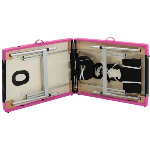 Klappbarer Massagetisch mit 2 Zonen, Aluminium schwarz und rosa