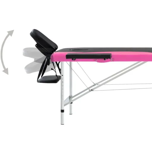 Klappbarer Massagetisch mit 2 Zonen, Aluminium schwarz und rosa