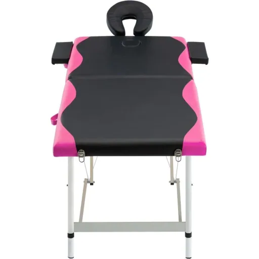 Klappbarer Massagetisch mit 2 Zonen, Aluminium schwarz und rosa