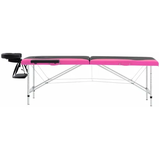 Klappbarer Massagetisch mit 2 Zonen, Aluminium schwarz und rosa