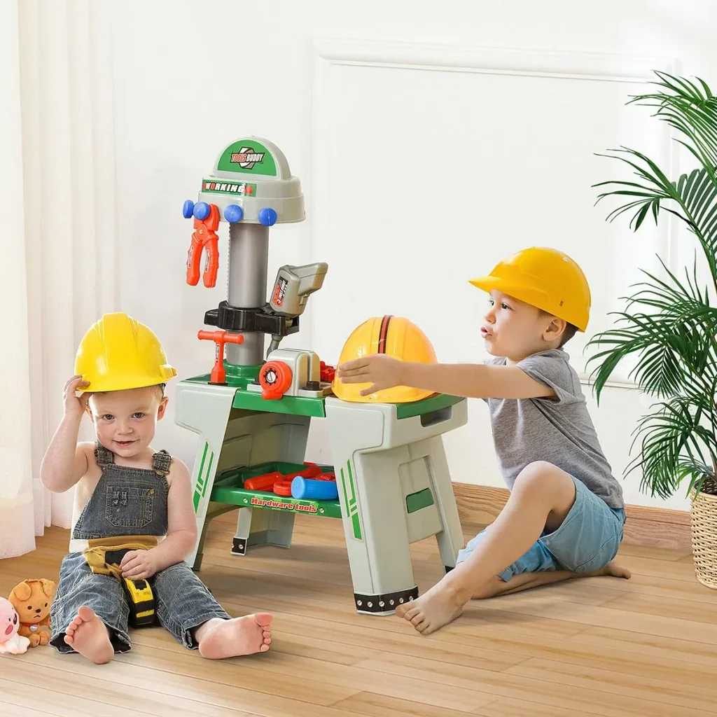 Kinder Werkbank Arbeitstisch Werkbanktisch mit 37 Zubehören Rollenspiel Spielzeug für Kinder von 3 bis 6 Jahren PP-kunst