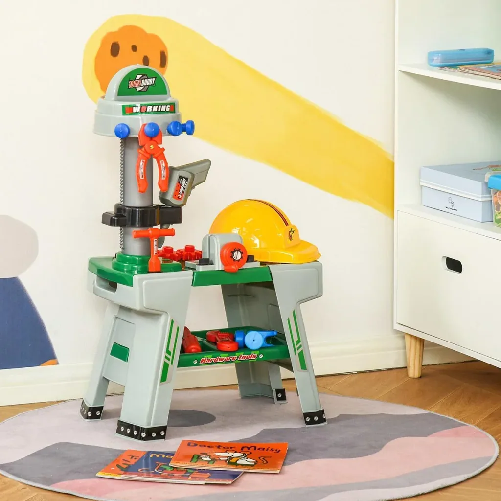 Kinder Werkbank Arbeitstisch Werkbanktisch mit 37 Zubehören Rollenspiel Spielzeug für Kinder von 3 bis 6 Jahren PP-kunst