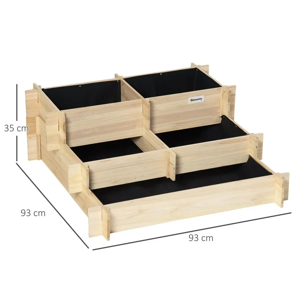 Hochbeet 3-stufige Gartenbeet Pflanzenbeet Kräuterbeet Blumentreppe für Balkon Garten Natur Holz 93 x 93 x 35 cm