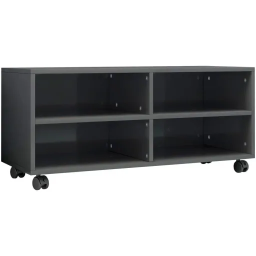 Hochglanzgrauer Fernsehschrank auf Rollen 90x35x35 cm Spanplatte