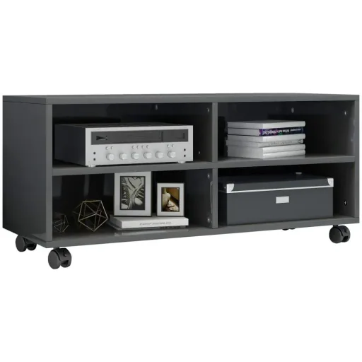 Hochglanzgrauer Fernsehschrank auf Rollen 90x35x35 cm Spanplatte