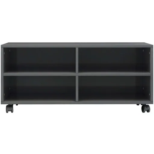 Hochglanzgrauer Fernsehschrank auf Rollen 90x35x35 cm Spanplatte