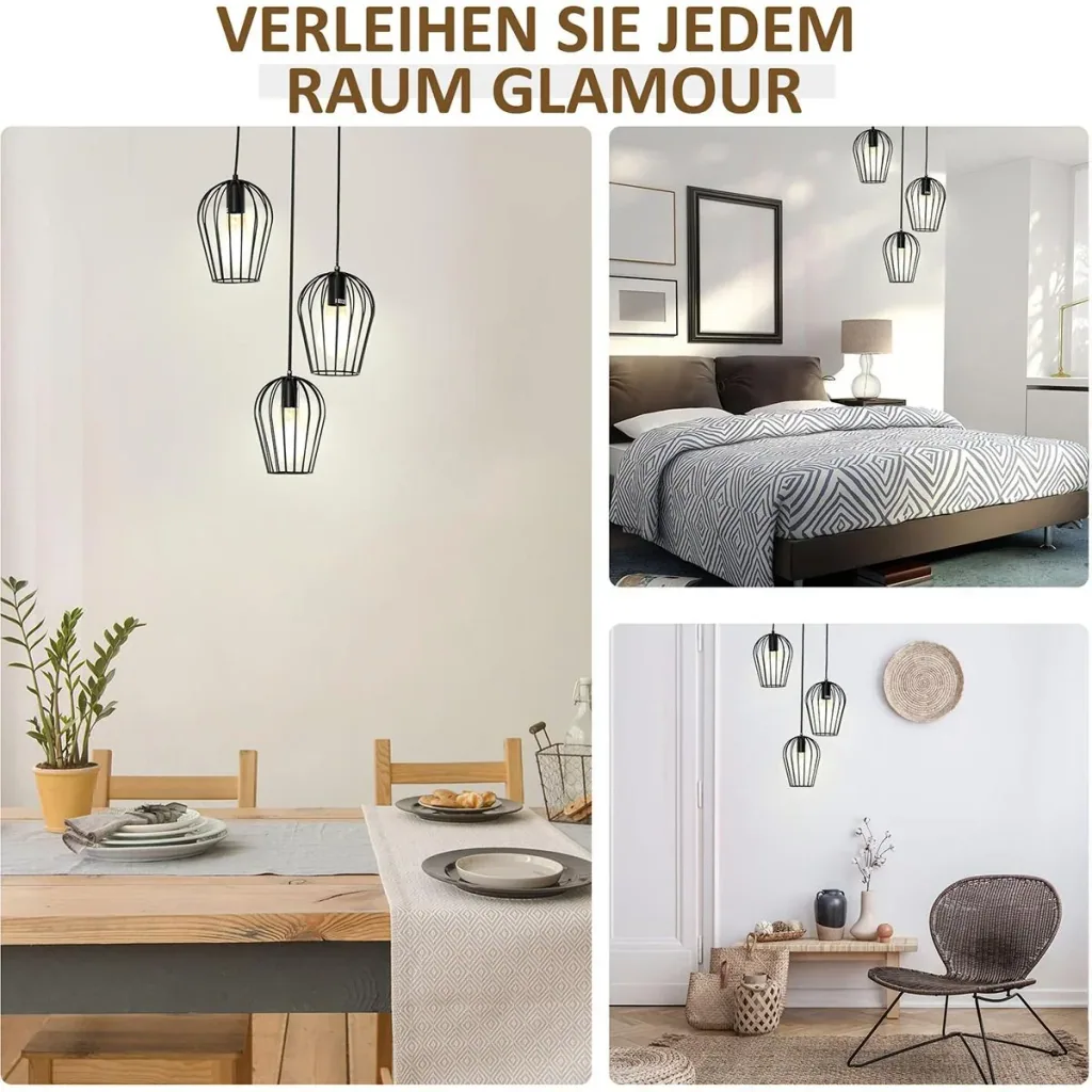 Pendelleuchte mit dem Metalldrahtkäfig-Design schwarz