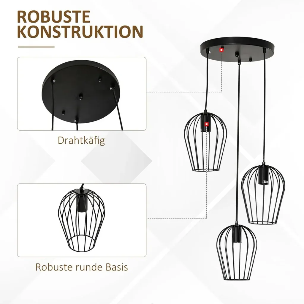 Pendelleuchte mit dem Metalldrahtkäfig-Design schwarz