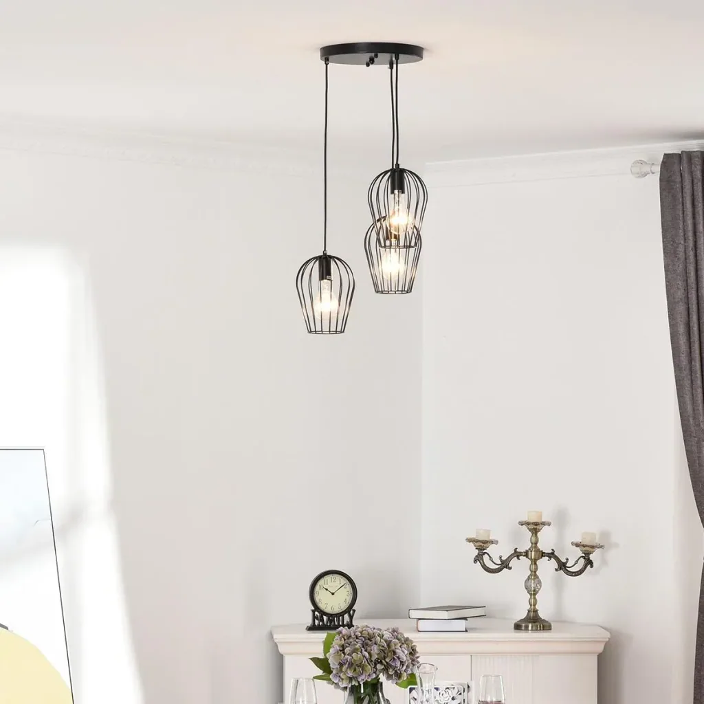 Pendelleuchte mit dem Metalldrahtkäfig-Design schwarz