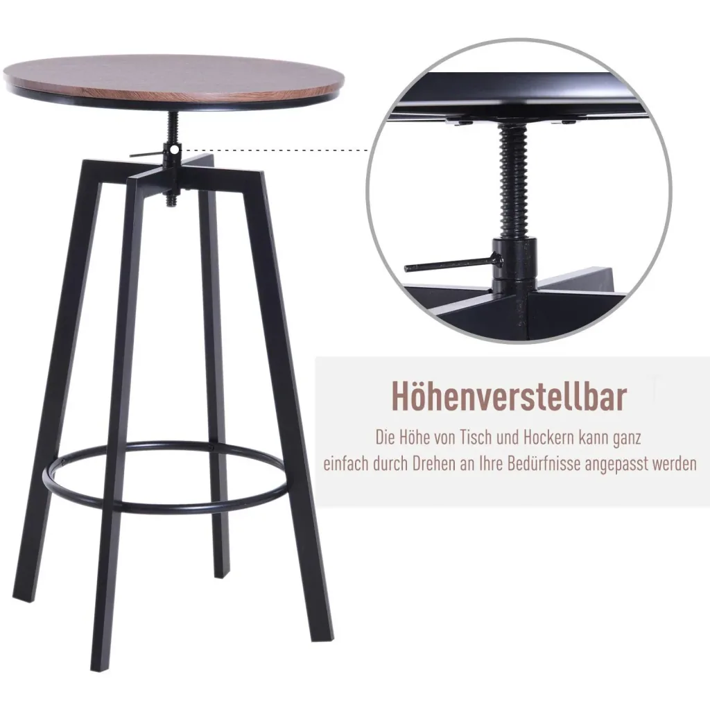 3-teilige Essgruppe Sitzgruppe Esstisch Holztisch dunkle Naturholzoptik mit 1 Tisch + 2 Hockern