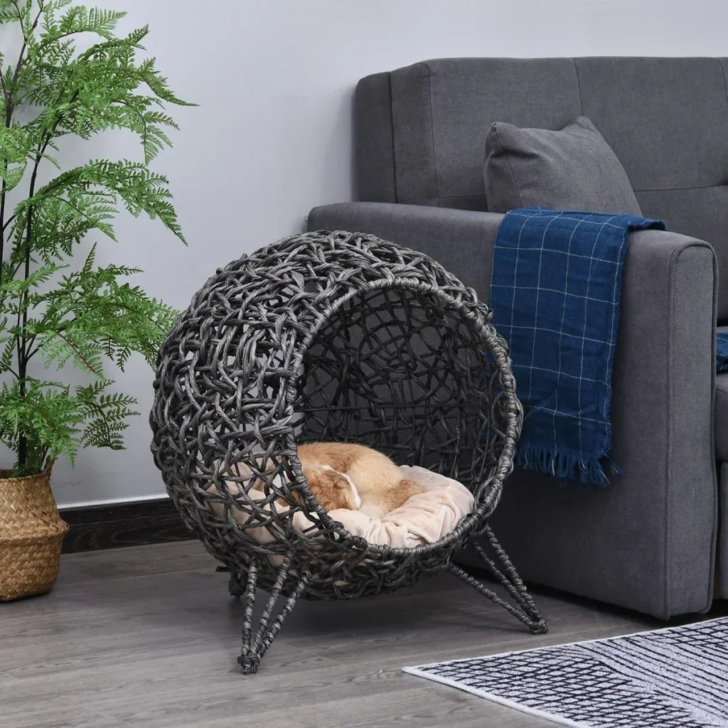 Katzenkorb mit Kissen natur