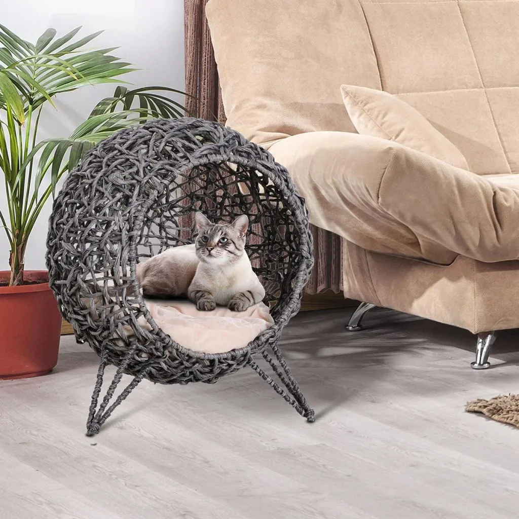 Katzenkorb mit Kissen natur