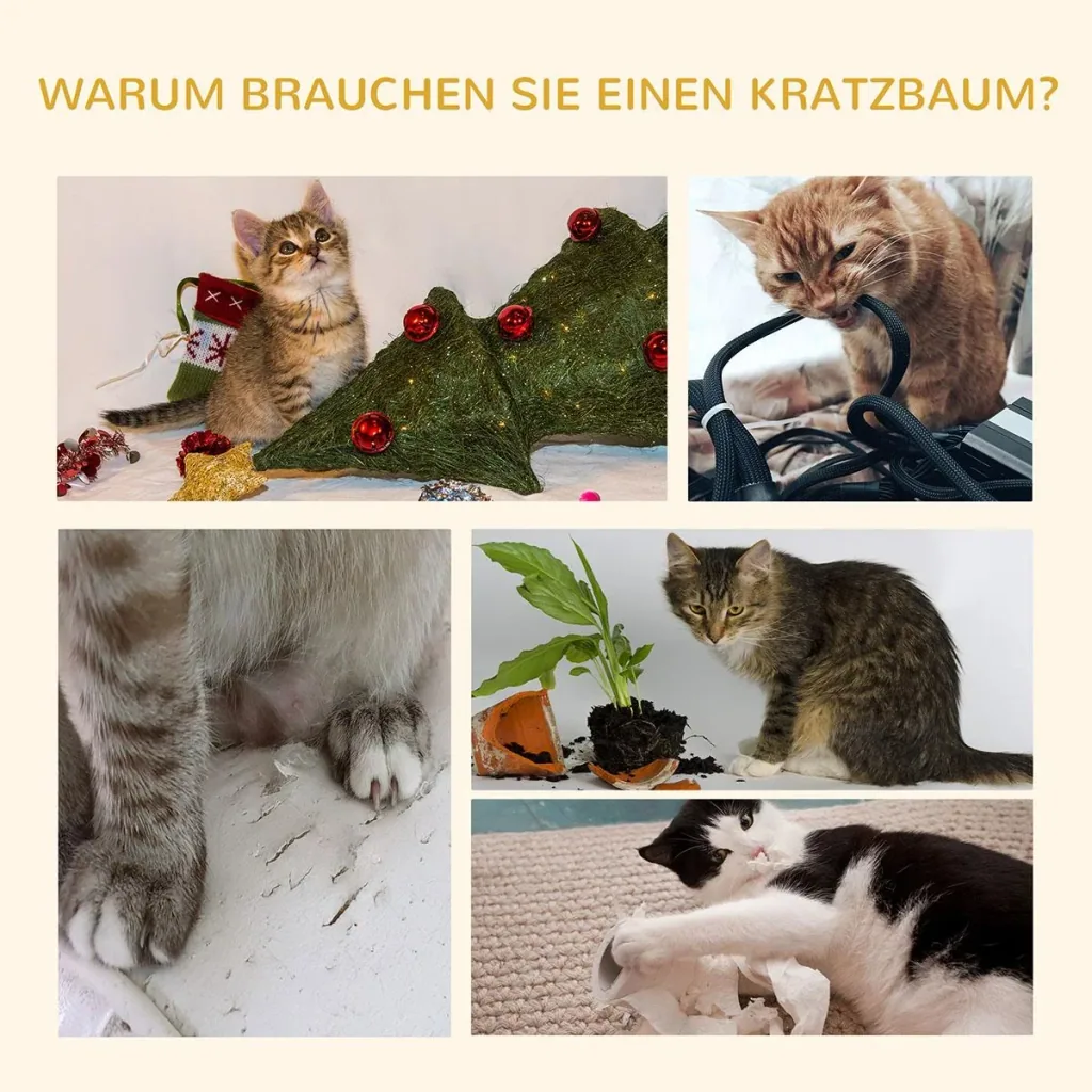 Katzenbaum Kratzbaum Katzenkratzbaum Kletterbaum Katze Sisal deckenhoch (Hellgrau) 60 x 45 x 240-260 cm