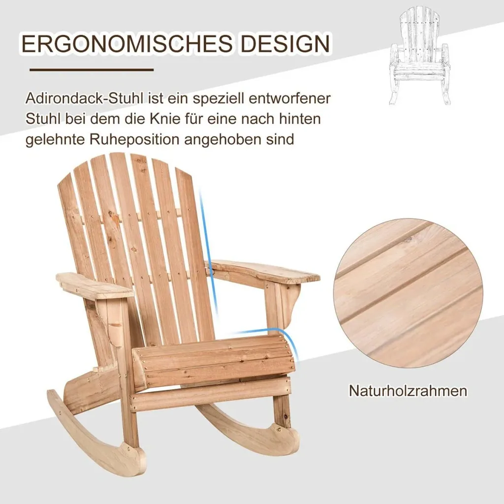 Adirondack Gartenstuhl Schaukelstuhl Schaukelsessel Gartensessel Gartenmöbel Balkonstuhl Natur 77 x 94 x 97 cm