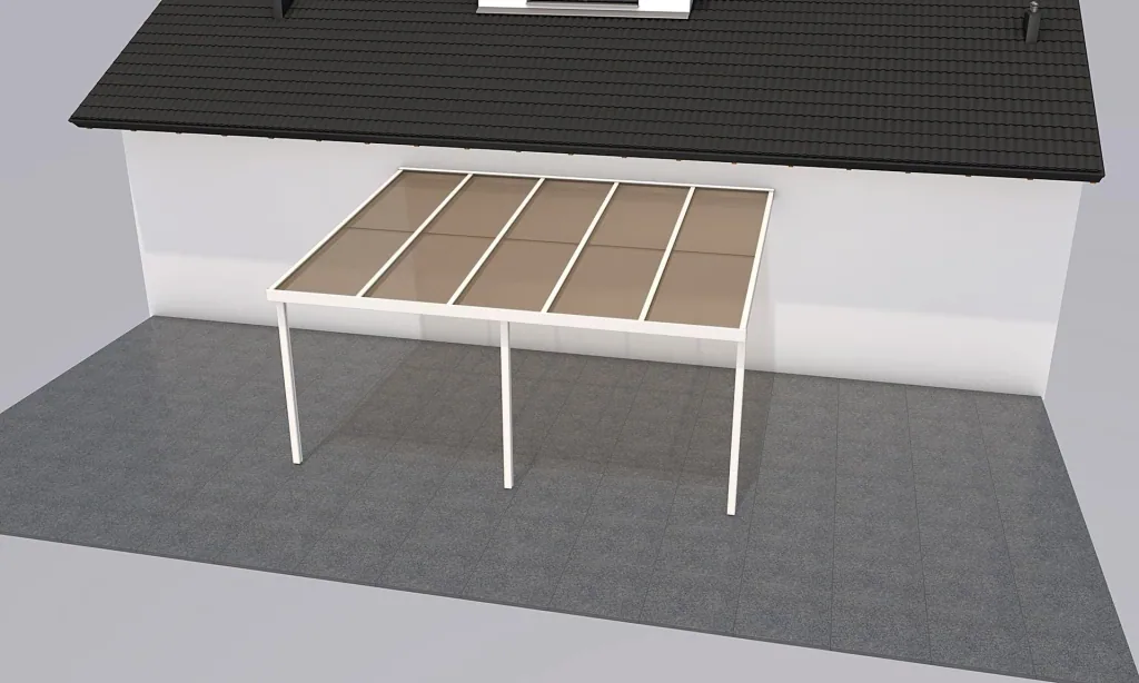 Terrassendach Premium, weiß, 5100 x 4060 mm - Acryl Stegplatten 16mm, bronze