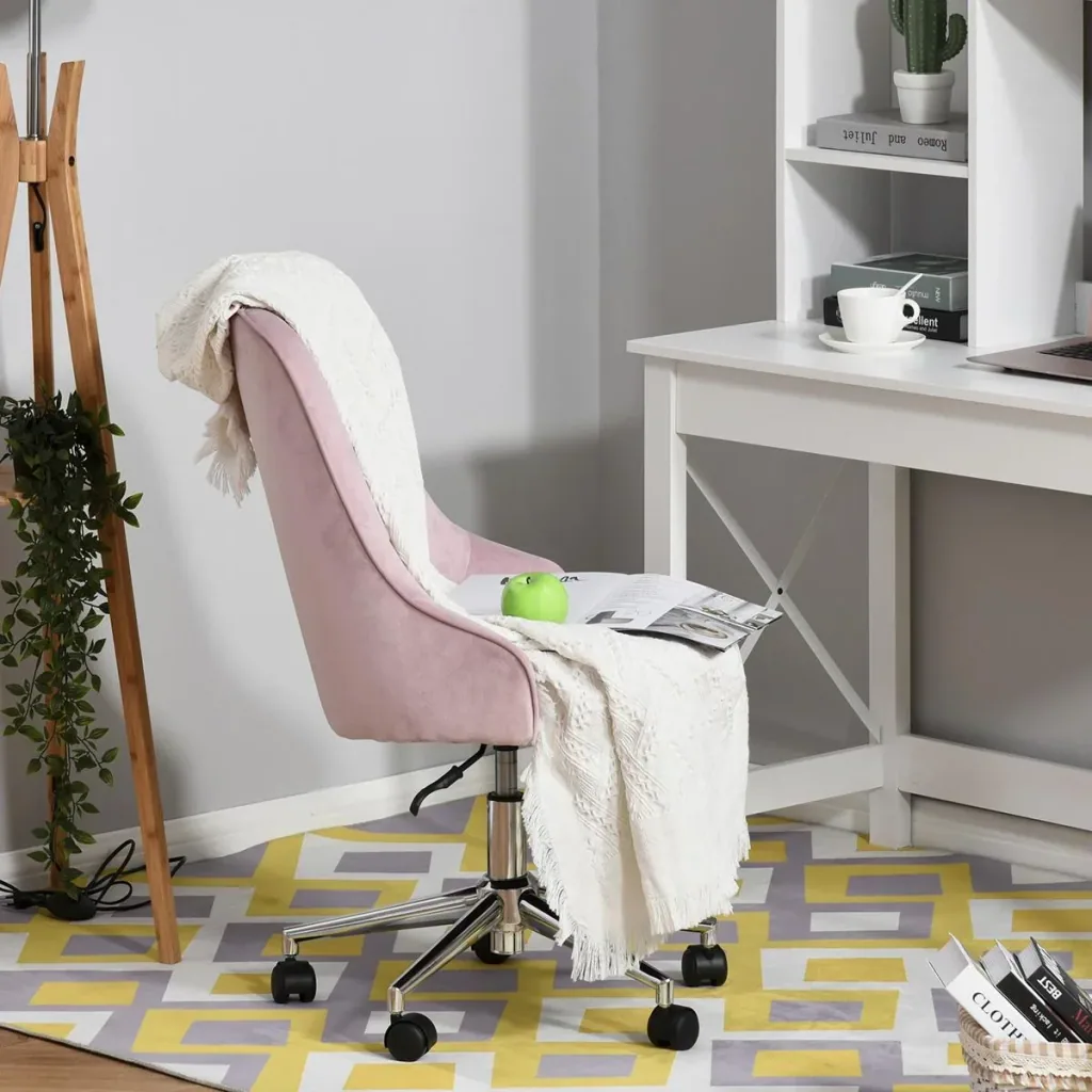 Bürostuhl Schreibtischstuhl Computerstuhl Drehstuhl SOHO-Stil Arbeitstuhl mit Wippenfunktion höhenverstellbar Samt Rosa