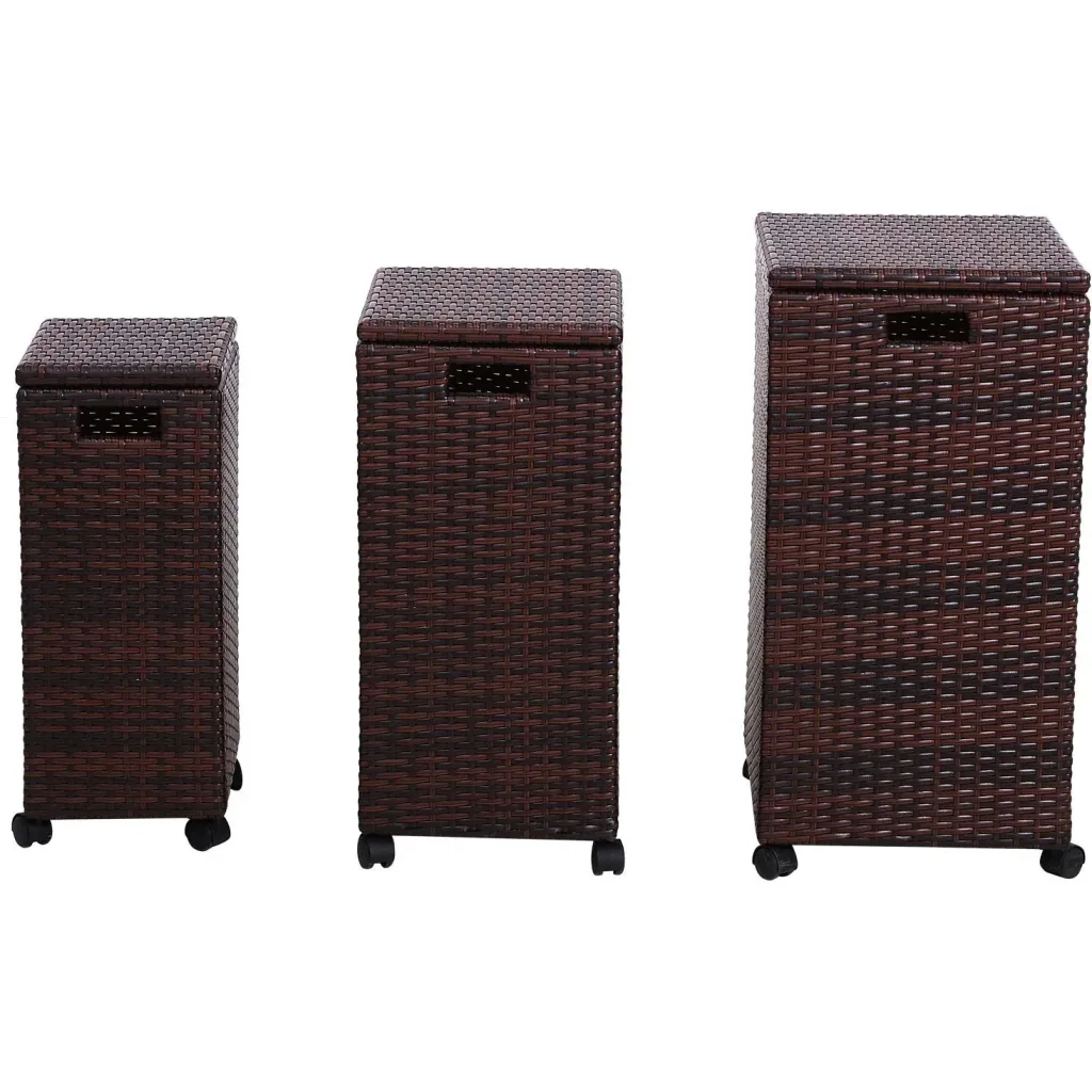 Aufbewahrungsbox 3er-Set Aufbewahrungskiste Auflagenbox mit Deckel rollbar Polyrattan Braun L/M/S
