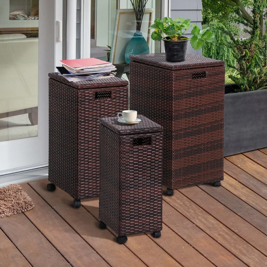 Aufbewahrungsbox 3er-Set Aufbewahrungskiste Auflagenbox mit Deckel rollbar Polyrattan Braun L/M/S