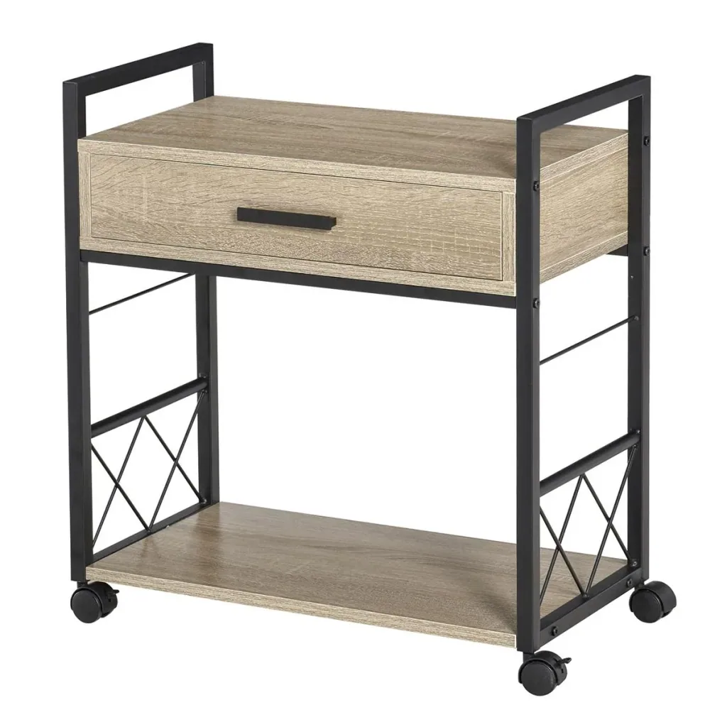 Beistelltisch Servierwagen mit Rädern Küchenwagen Kaffeetisch mit Schublade Ablage Sideboard beweglich Spanplatte Natur