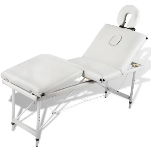 Zusammenklappbare Massageliege mit Aluminiumgestell (vierteilig / cremeweiß)