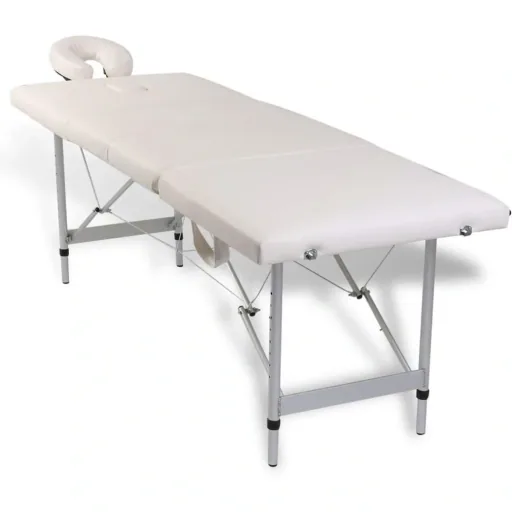 Zusammenklappbare Massageliege mit Aluminiumgestell (vierteilig / cremeweiß)