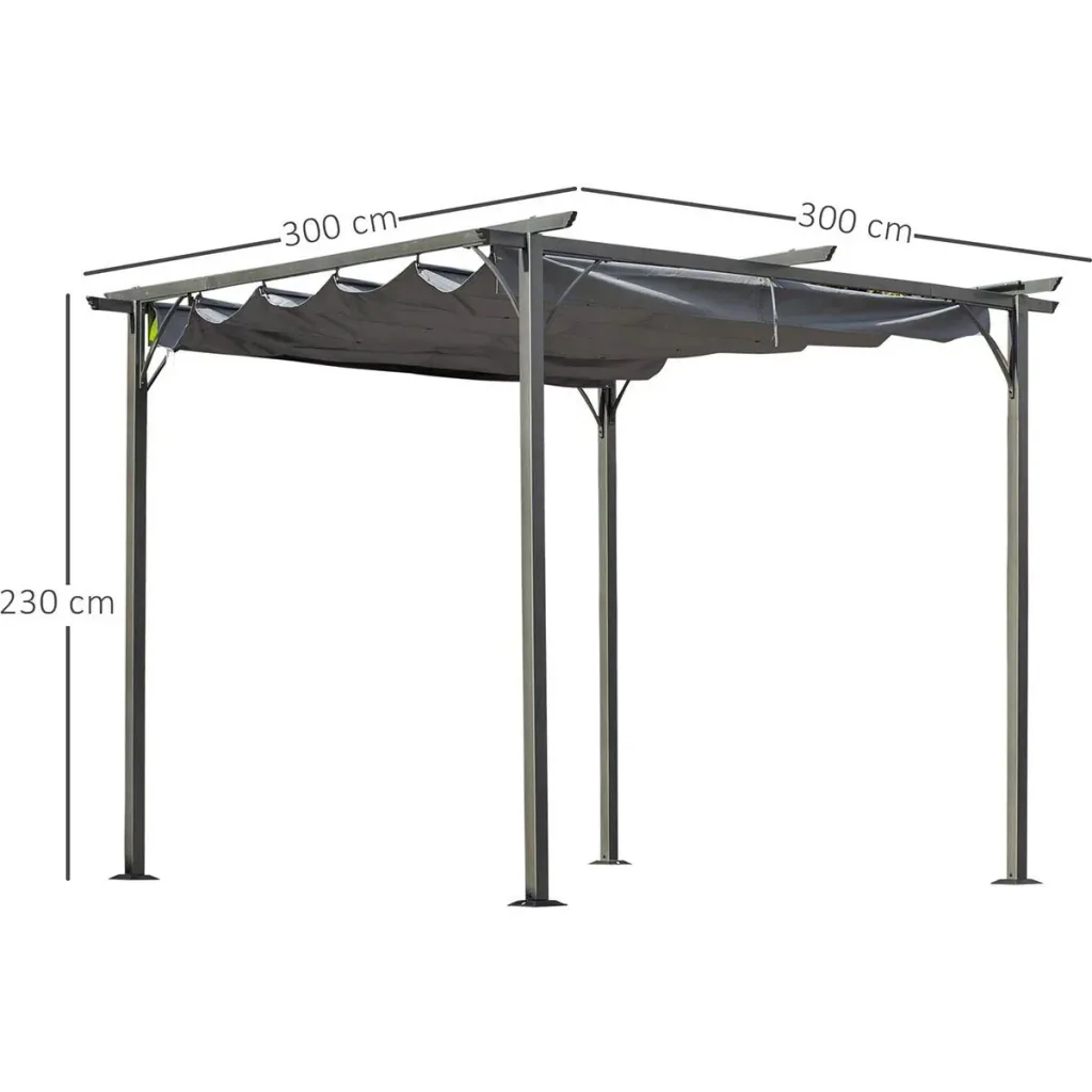 Pergola mit Schiebedach, Schwarz+Grau, 3 x 3 m