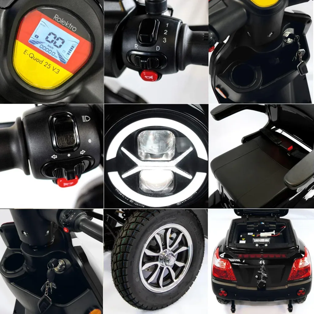 E-Quad 25 V3 Lithium Schwarz, 1.000 Watt + Getränkehalter