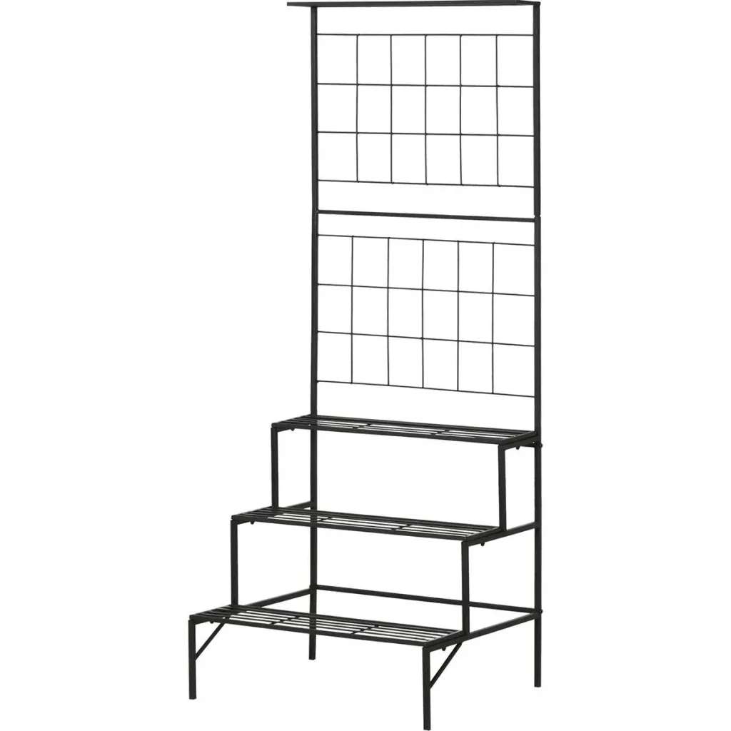 Pflanzentreppe mit Spalier und 3 Stufen Metall schwarz 60 x 53,5 x 159,5 cm