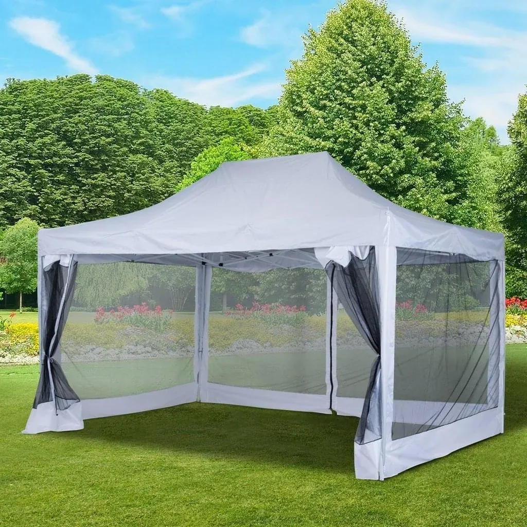 Faltpavillon mit Seitenwänden 4,5x3m Stahl Weiß